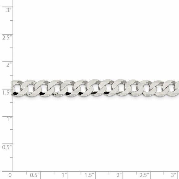 Men's 7.5mm Sterling Silver Solid Flat Curb Chain Necklace, 22 Inch - Picture 5 of 8